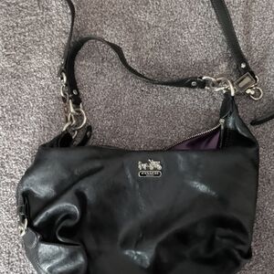 Coach Black Leather Shoulder Bag with Silver Accents